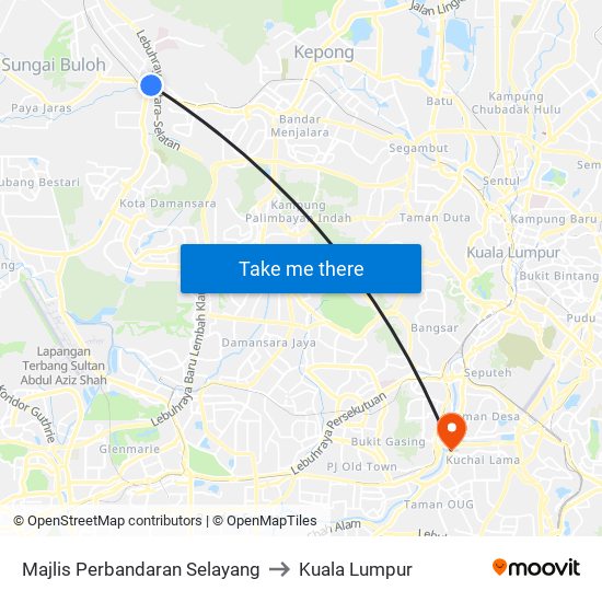 Majlis Perbandaran Selayang to Kuala Lumpur map