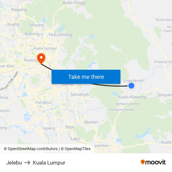 Jelebu to Kuala Lumpur map