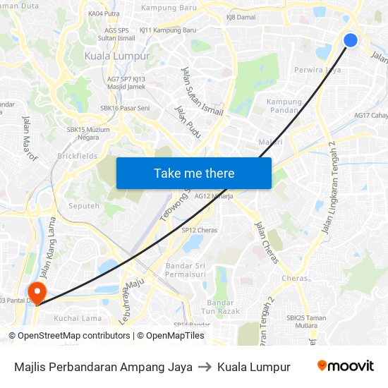 Majlis Perbandaran Ampang Jaya to Kuala Lumpur map