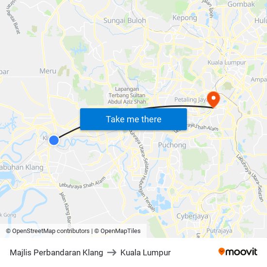Majlis Perbandaran Klang to Kuala Lumpur map