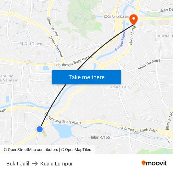 Bukit Jalil to Kuala Lumpur map