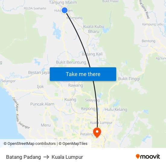 Batang Padang to Kuala Lumpur map