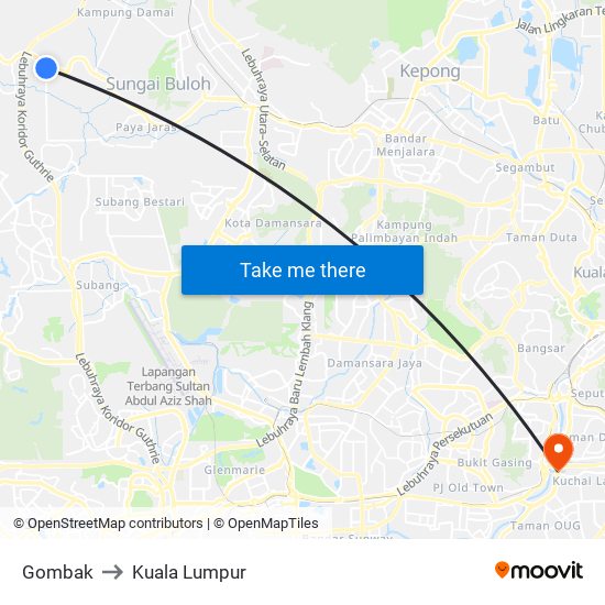 Gombak to Kuala Lumpur map