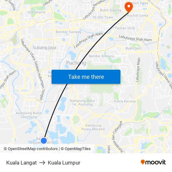 Kuala Langat to Kuala Lumpur map