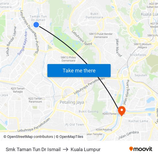 Smk Taman Tun Dr Ismail to Kuala Lumpur map