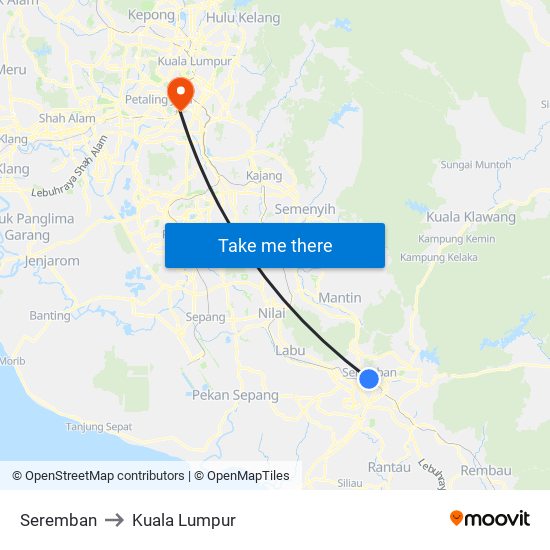 Seremban to Kuala Lumpur map