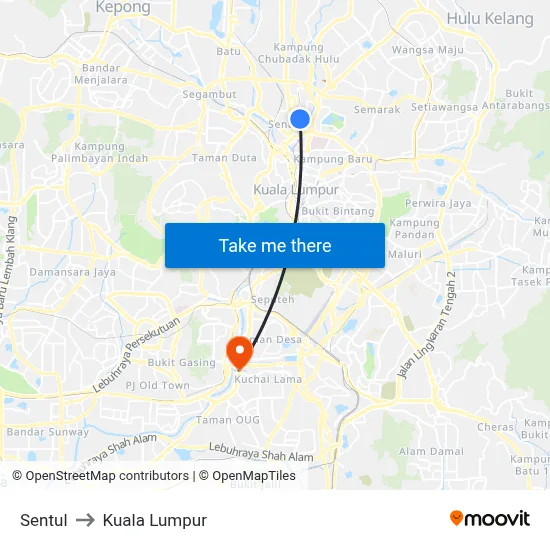 Sentul to Kuala Lumpur map