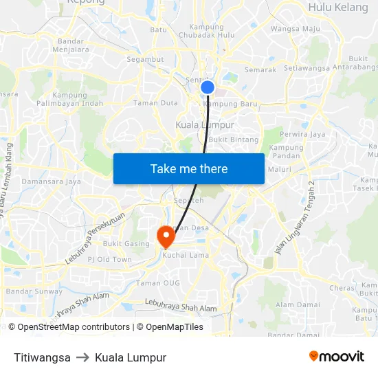Titiwangsa to Kuala Lumpur map