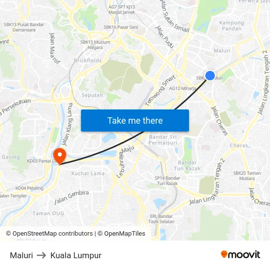 Maluri to Kuala Lumpur map