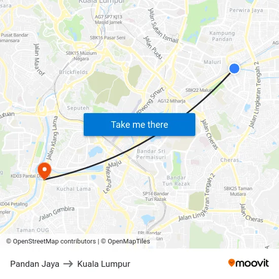 Pandan Jaya to Kuala Lumpur map