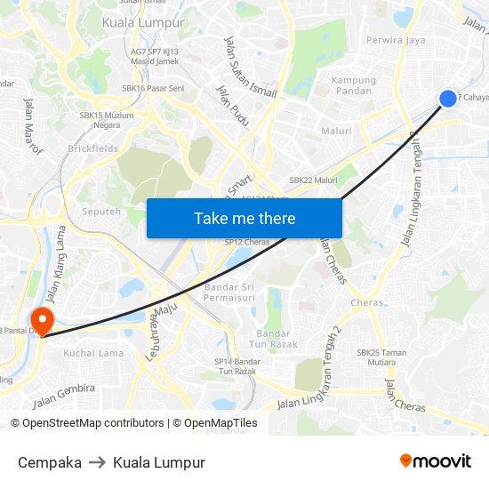 Cempaka to Kuala Lumpur map