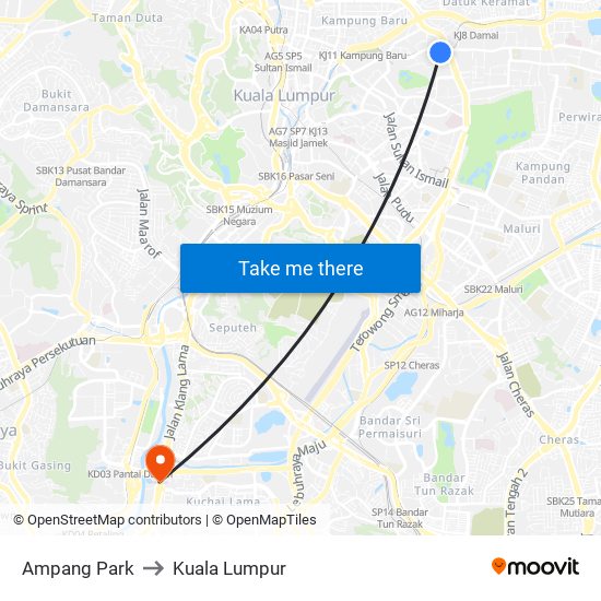 Ampang Park to Kuala Lumpur map