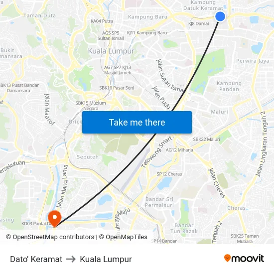 Dato' Keramat to Kuala Lumpur map