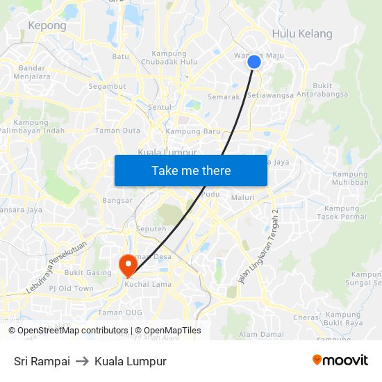 Sri Rampai to Kuala Lumpur map