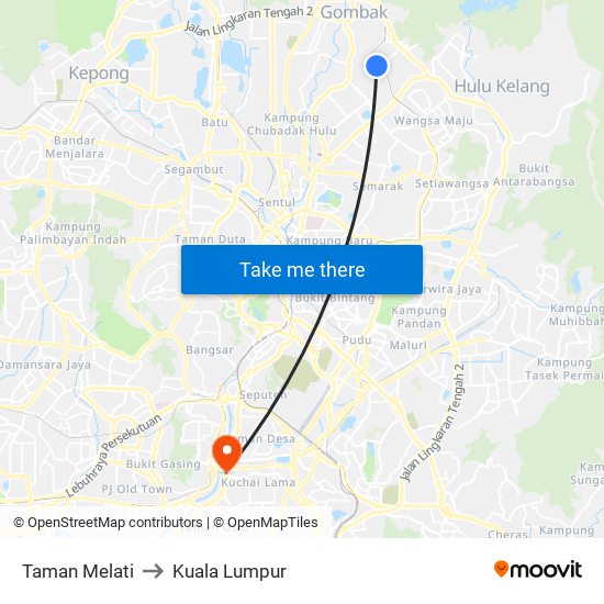 Taman Melati to Kuala Lumpur map