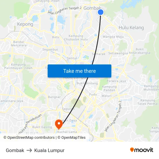 Gombak to Kuala Lumpur map