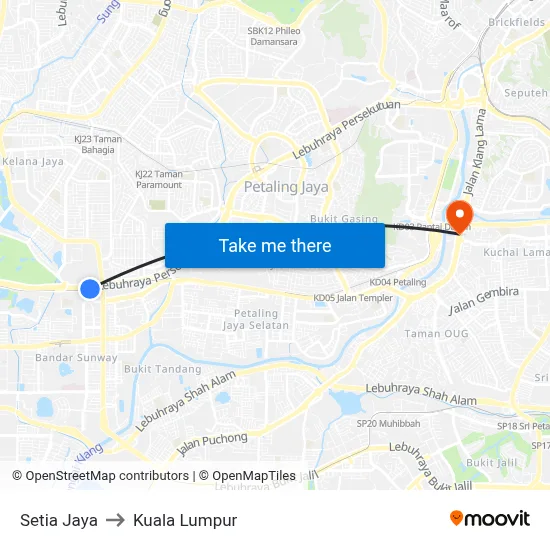 Setia Jaya to Kuala Lumpur map