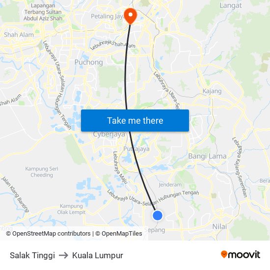 Salak Tinggi to Kuala Lumpur map