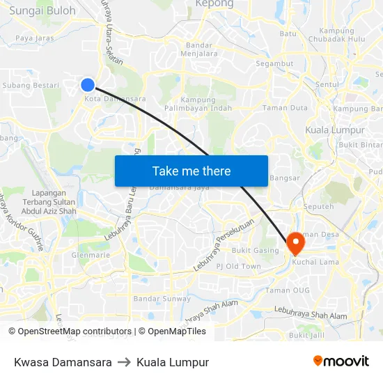 Kwasa Damansara to Kuala Lumpur map