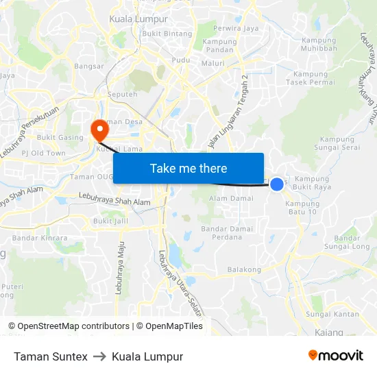 Taman Suntex to Kuala Lumpur map