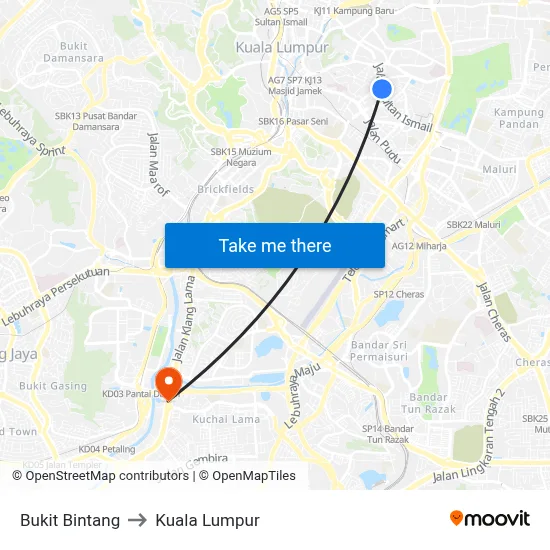 Bukit Bintang to Kuala Lumpur map