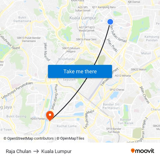 Raja Chulan to Kuala Lumpur map