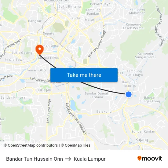 Bandar Tun Hussein Onn to Kuala Lumpur map