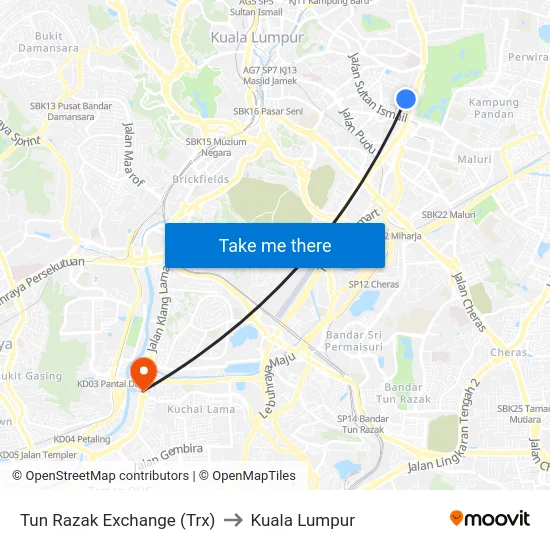 Tun Razak Exchange (Trx) to Kuala Lumpur map