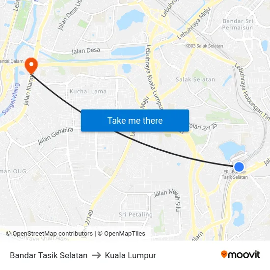 Bandar Tasik Selatan to Kuala Lumpur map