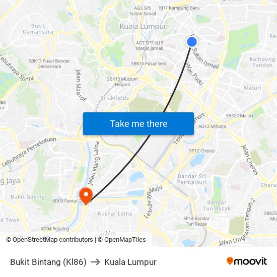 Bukit Bintang (Kl86) to Kuala Lumpur map