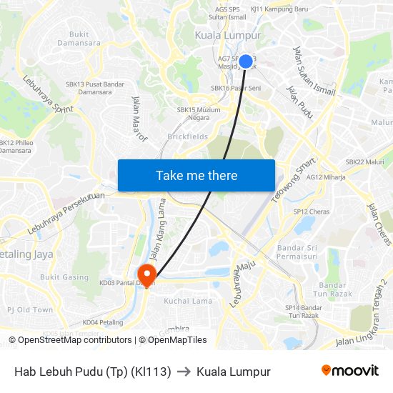 Hab Lebuh Pudu (Tp) (Kl113) to Kuala Lumpur map