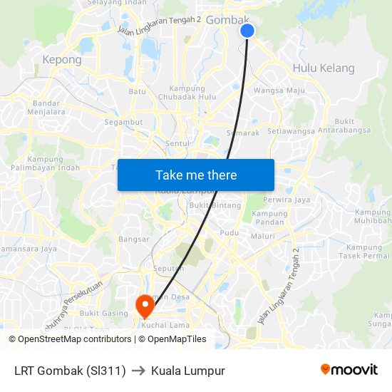 LRT Gombak (Sl311) to Kuala Lumpur map