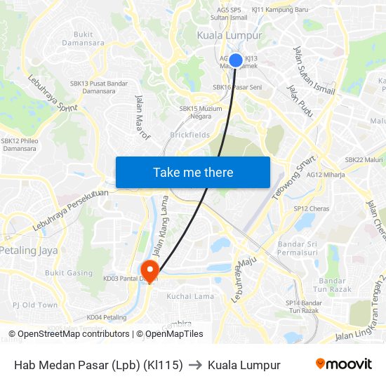 Hab Medan Pasar (Lpb) (Kl115) to Kuala Lumpur map