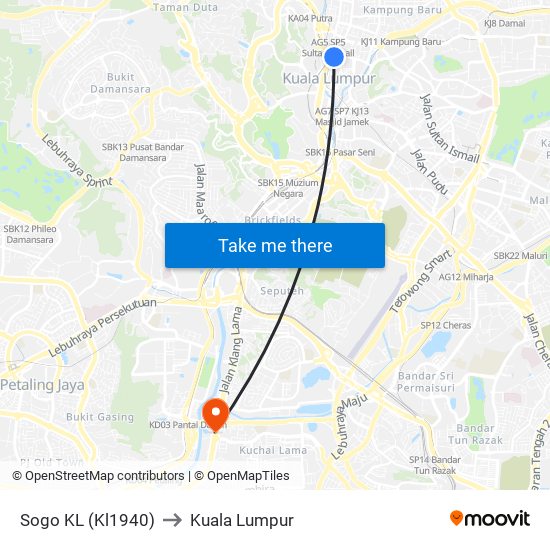 Sogo KL (Kl1940) to Kuala Lumpur map