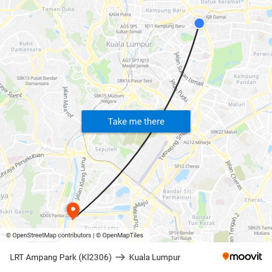 LRT Ampang Park (Kl2306) to Kuala Lumpur map