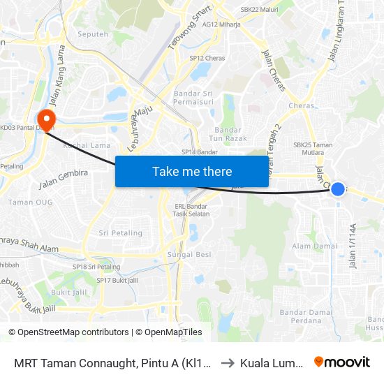 MRT Taman Connaught, Pintu A (Kl1792) to Kuala Lumpur map