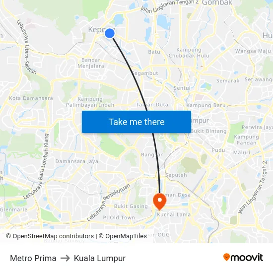 Metro Prima to Kuala Lumpur map