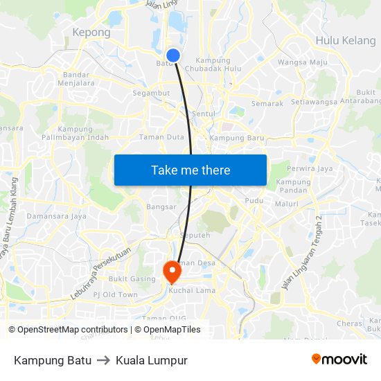 Kampung Batu to Kuala Lumpur map