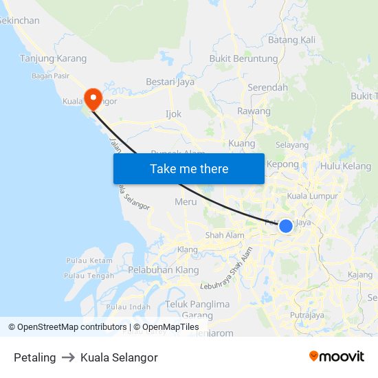 Petaling to Kuala Selangor map
