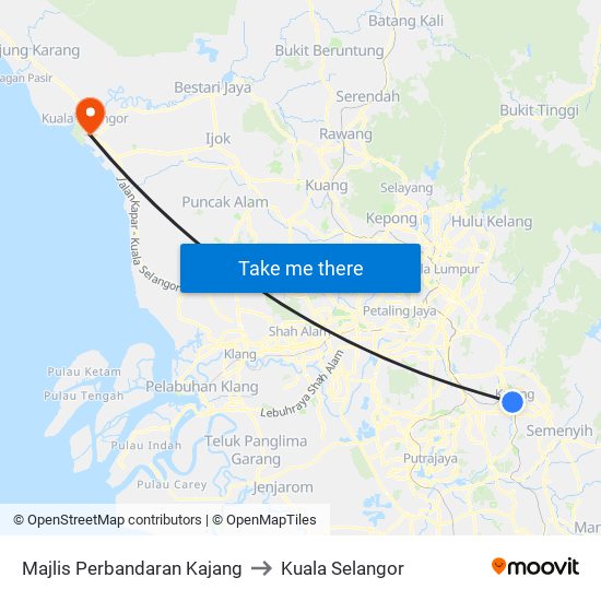 Majlis Perbandaran Kajang to Kuala Selangor map
