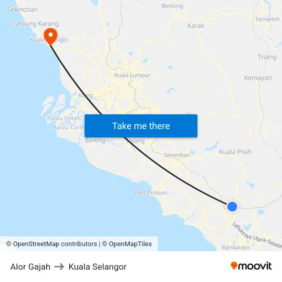 Alor Gajah to Kuala Selangor map