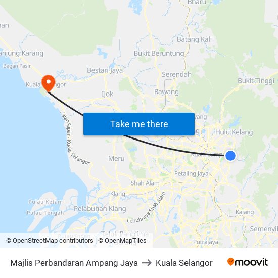 Majlis Perbandaran Ampang Jaya to Kuala Selangor map