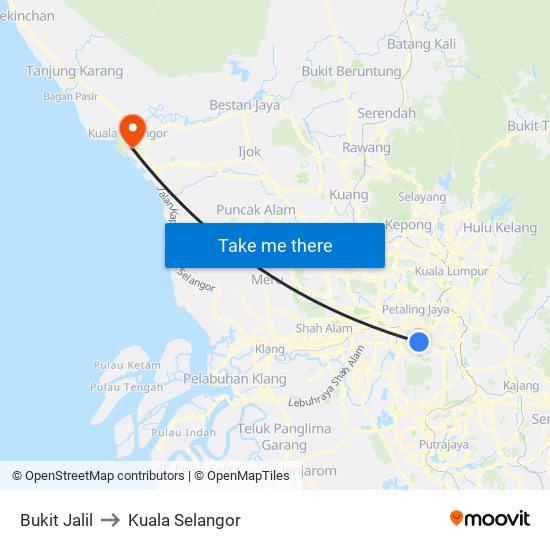 Bukit Jalil to Kuala Selangor map