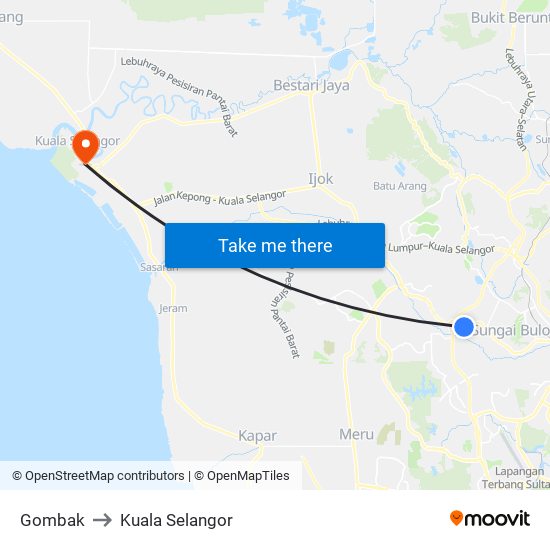 Gombak to Kuala Selangor map