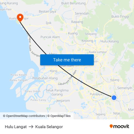 Hulu Langat to Kuala Selangor map