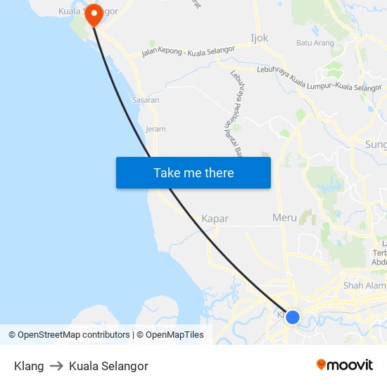 Klang to Kuala Selangor map