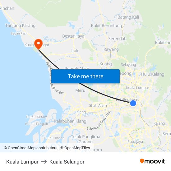 Kuala Lumpur to Kuala Selangor map