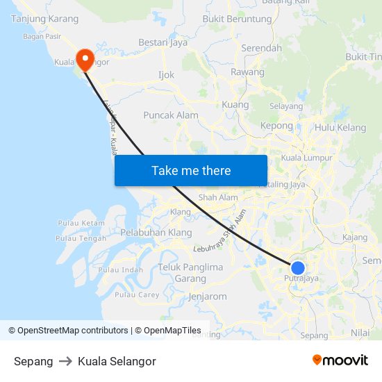 Sepang to Kuala Selangor map