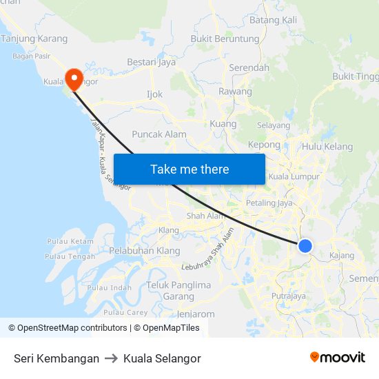 Seri Kembangan to Kuala Selangor map