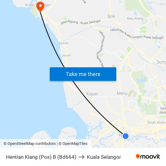 Hentian Klang (Pos) B (Bd664) to Kuala Selangor map